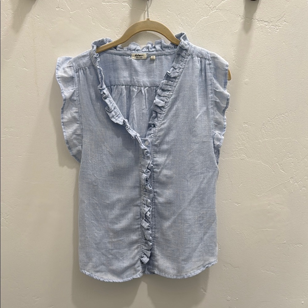 dylan Blue Ruffle V-Neck Cap Sleeve Blouse